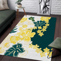 Yelow Teal Hibiscus Plumeria Floral Area Rug - Polynesian Pride