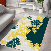 Yelow Teal Hibiscus Plumeria Floral Area Rug - Polynesian Pride