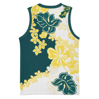Yelow Teal Hibiscus Plumeria Floral Basketball Jersey - Polynesian Pride