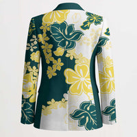 Yelow Teal Hibiscus Plumeria Floral Blazer - Polynesian Pride