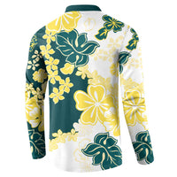Yelow Teal Hibiscus Plumeria Floral Button Sweatshirt - Polynesian Pride