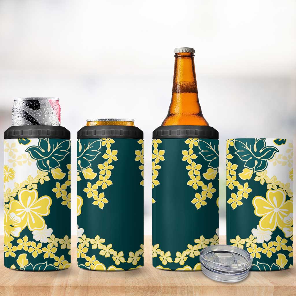 Yelow Teal Hibiscus Plumeria Floral 4 in 1 Can Cooler Tumbler - Polynesian Pride