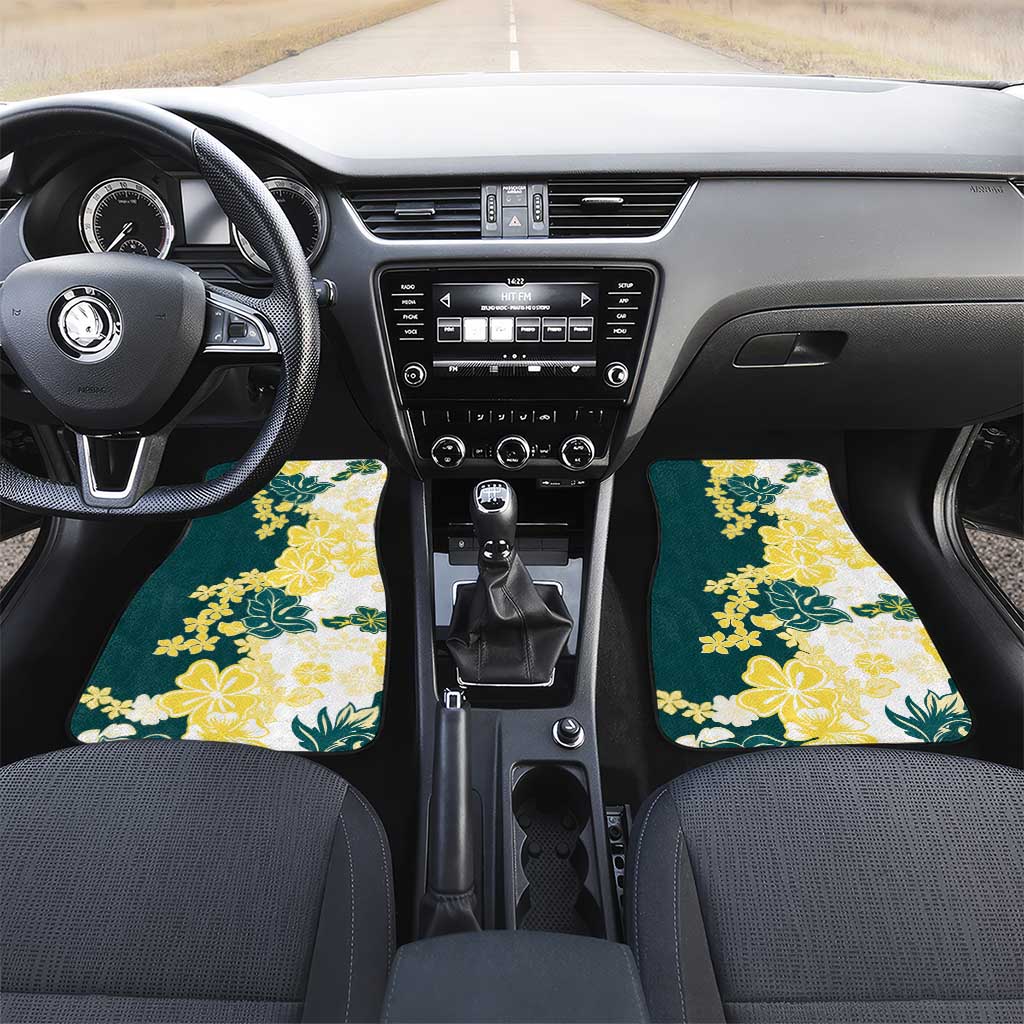 Yelow Teal Hibiscus Plumeria Floral Car Mats - Polynesian Pride