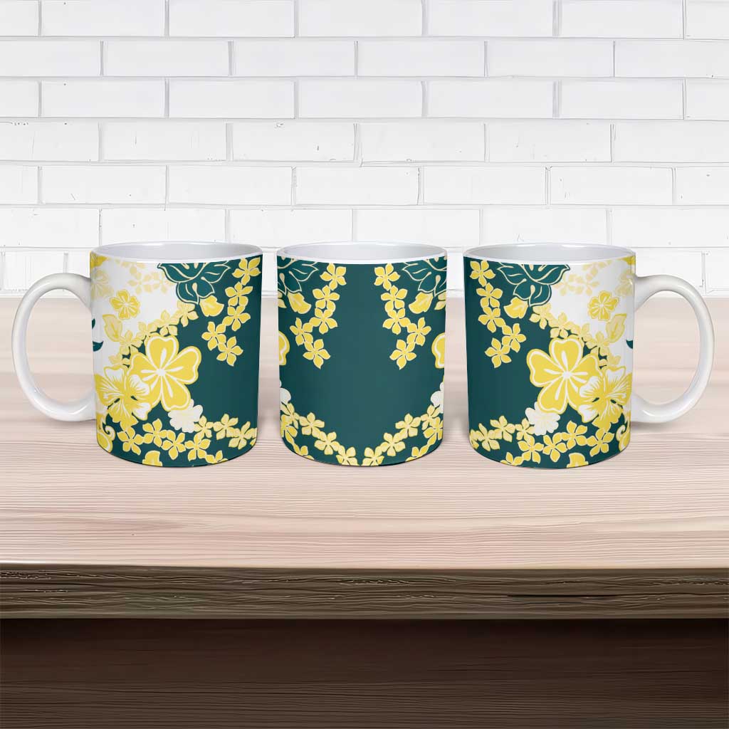 Yelow Teal Hibiscus Plumeria Floral Ceramic Mug - Polynesian Pride