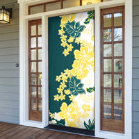 Yelow Teal Hibiscus Plumeria Floral Door Cover - Polynesian Pride