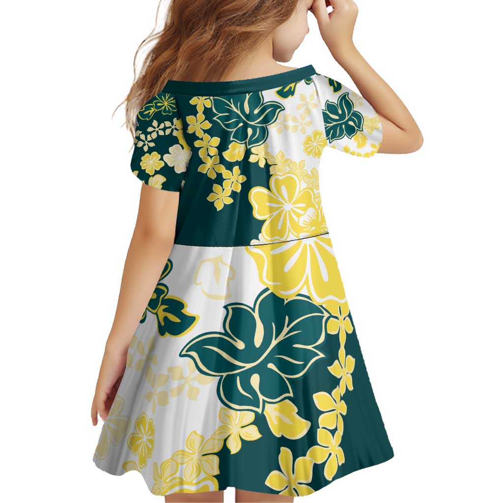 Yelow Teal Hibiscus Plumeria Floral Family Matching Puletasi and Hawaiian Shirt LT01 - Polynesian Pride