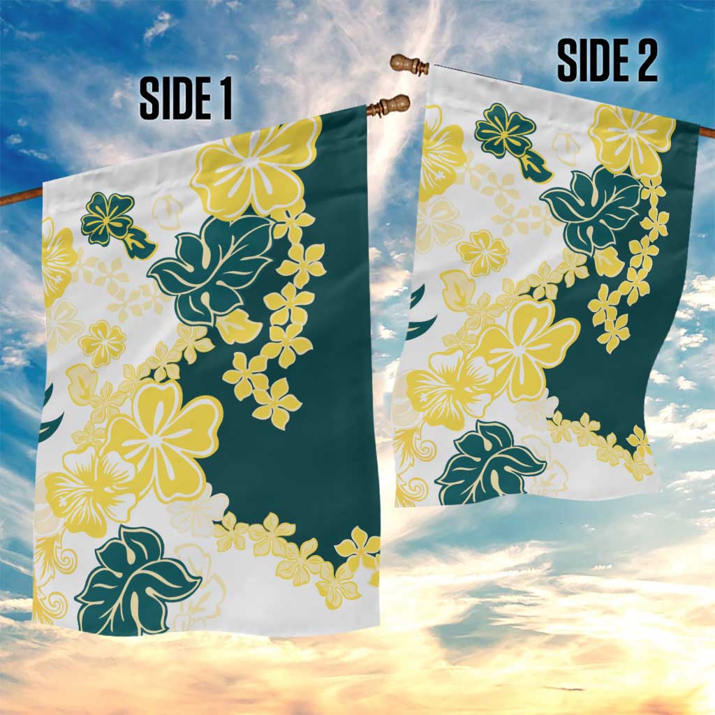 Yelow Teal Hibiscus Plumeria Floral Garden Flag - Polynesian Pride