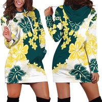 Yelow Teal Hibiscus Plumeria Floral Hoodie Dress - Polynesian Pride