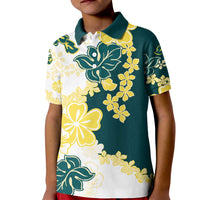 Yelow Teal Hibiscus Plumeria Floral Kid Polo Shirt - Polynesian Pride