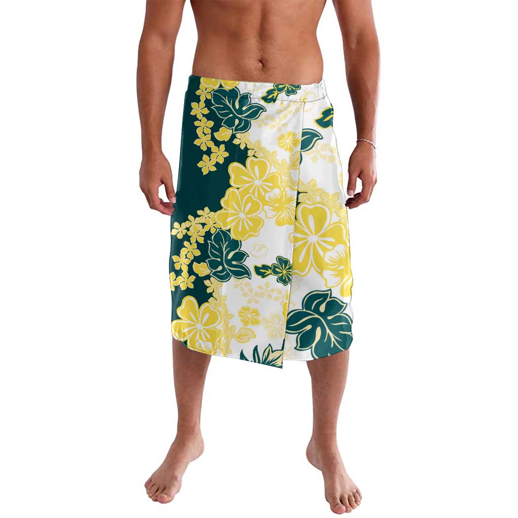 Yelow Teal Hibiscus Plumeria Floral Lavalava - Polynesian Pride