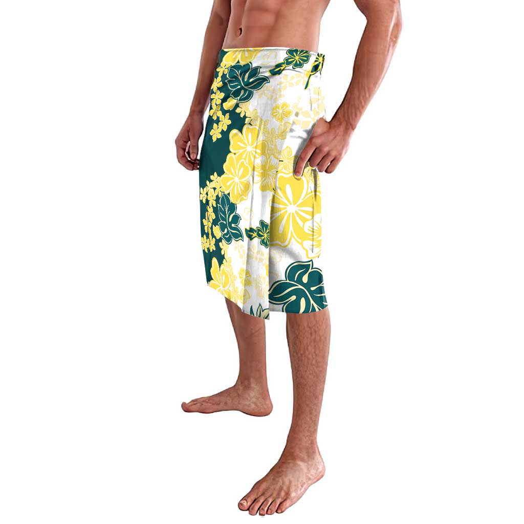 Yelow Teal Hibiscus Plumeria Floral Lavalava - Polynesian Pride