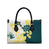 Yelow Teal Hibiscus Plumeria Floral Leather Bag - Polynesian Pride