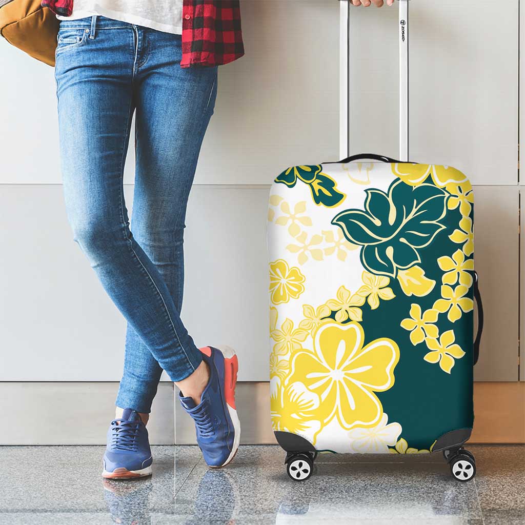 Yelow Teal Hibiscus Plumeria Floral Luggage Cover - Polynesian Pride
