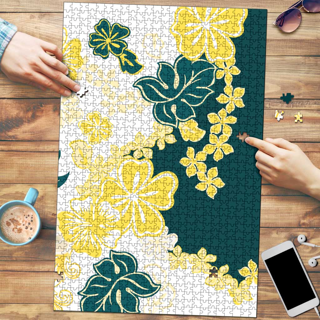 Yelow Teal Hibiscus Plumeria Floral Puzzle LT01