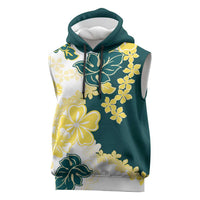Yelow Teal Hibiscus Plumeria Floral Sleeveless Hoodie - Polynesian Pride