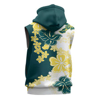 Yelow Teal Hibiscus Plumeria Floral Sleeveless Hoodie - Polynesian Pride