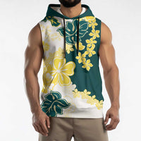 Yelow Teal Hibiscus Plumeria Floral Sleeveless Hoodie - Polynesian Pride