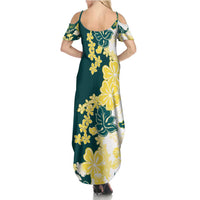 Yelow Teal Hibiscus Plumeria Floral Summer Maxi Dress - Polynesian Pride