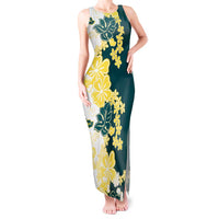 Yelow Teal Hibiscus Plumeria Floral Tank Maxi Dress - Polynesian Pride