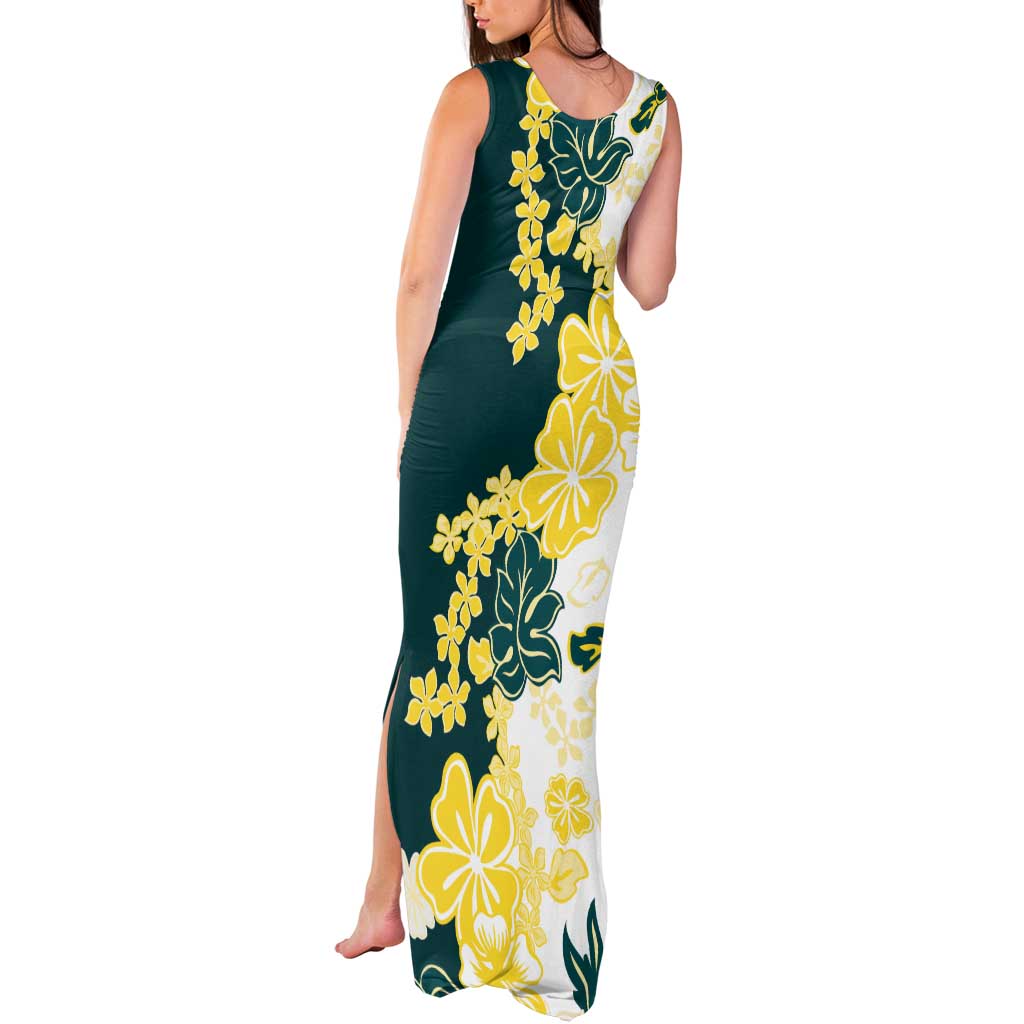 Yelow Teal Hibiscus Plumeria Floral Tank Maxi Dress - Polynesian Pride