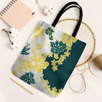 Yelow Teal Hibiscus Plumeria Floral Tote Bag - Polynesian Pride