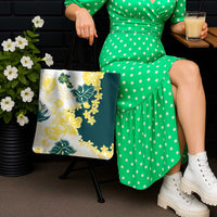 Yelow Teal Hibiscus Plumeria Floral Tote Bag - Polynesian Pride