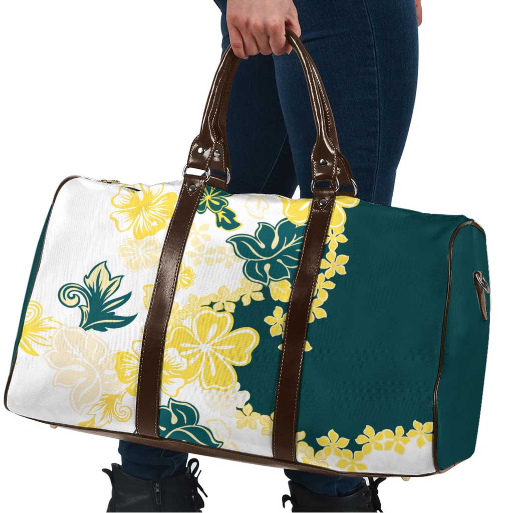 Yelow Teal Hibiscus Plumeria Floral Travel Bag - Polynesian Pride