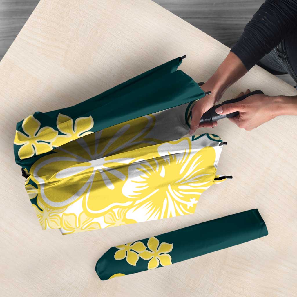 Yelow Teal Hibiscus Plumeria Floral Umbrella - Polynesian Pride
