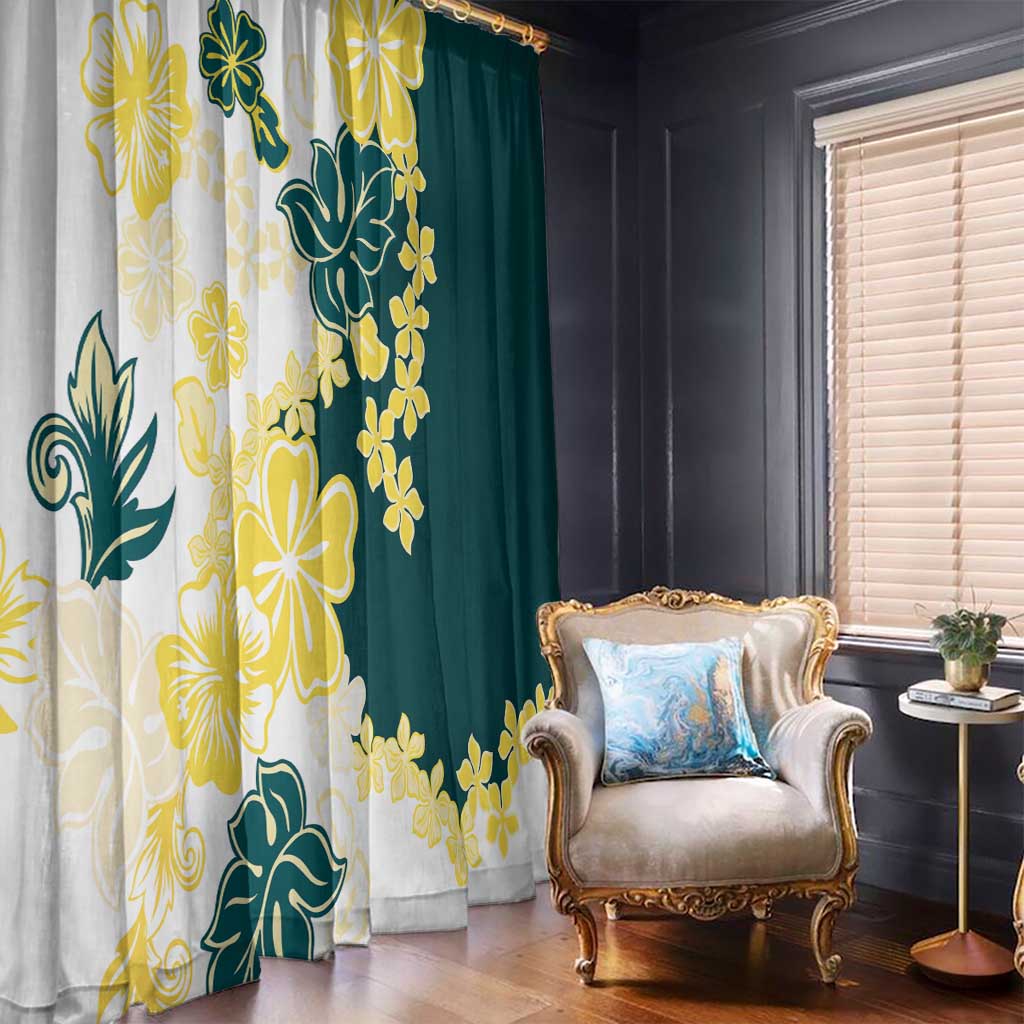 Yelow Teal Hibiscus Plumeria Floral Window Curtain - Polynesian Pride