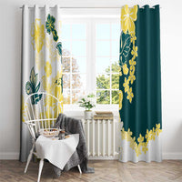 Yelow Teal Hibiscus Plumeria Floral Window Curtain - Polynesian Pride