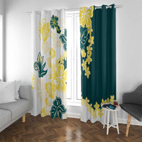 Yelow Teal Hibiscus Plumeria Floral Window Curtain - Polynesian Pride