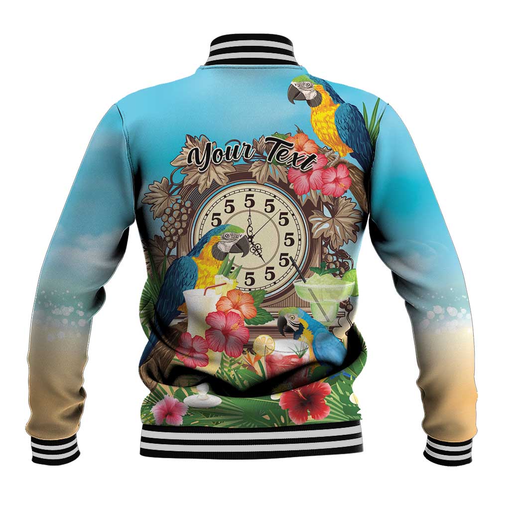 Personalized It's 5 o'clock Somewhere Baseball Jacket Hawaiian Tropical Parrots - Polynesian Pride