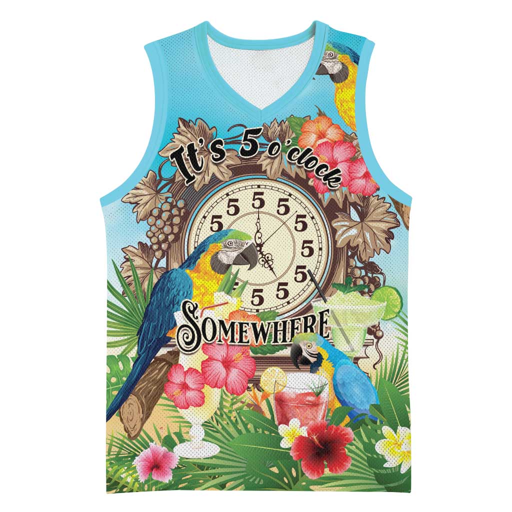 Personalized It's 5 o'clock Somewhere Basketball Jersey Hawaiian Tropical Parrots - Polynesian Pride