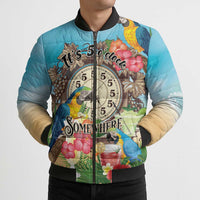 Personalized It's 5 o'clock Somewhere Bomber Puffer Jacket Hawaiian Tropical Parrots - Polynesian Pride