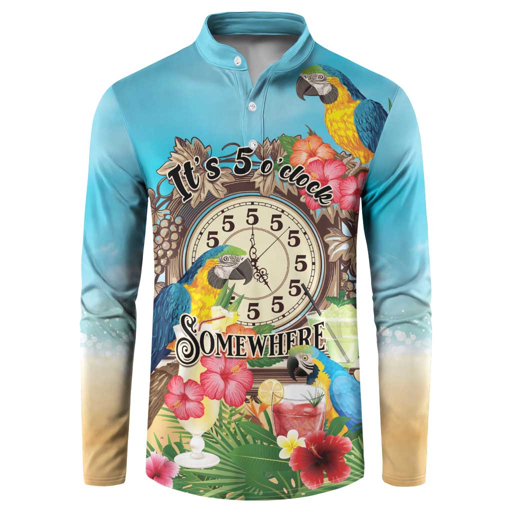 Personalized It's 5 o'clock Somewhere Button Sweatshirt Hawaiian Tropical Parrots - Polynesian Pride