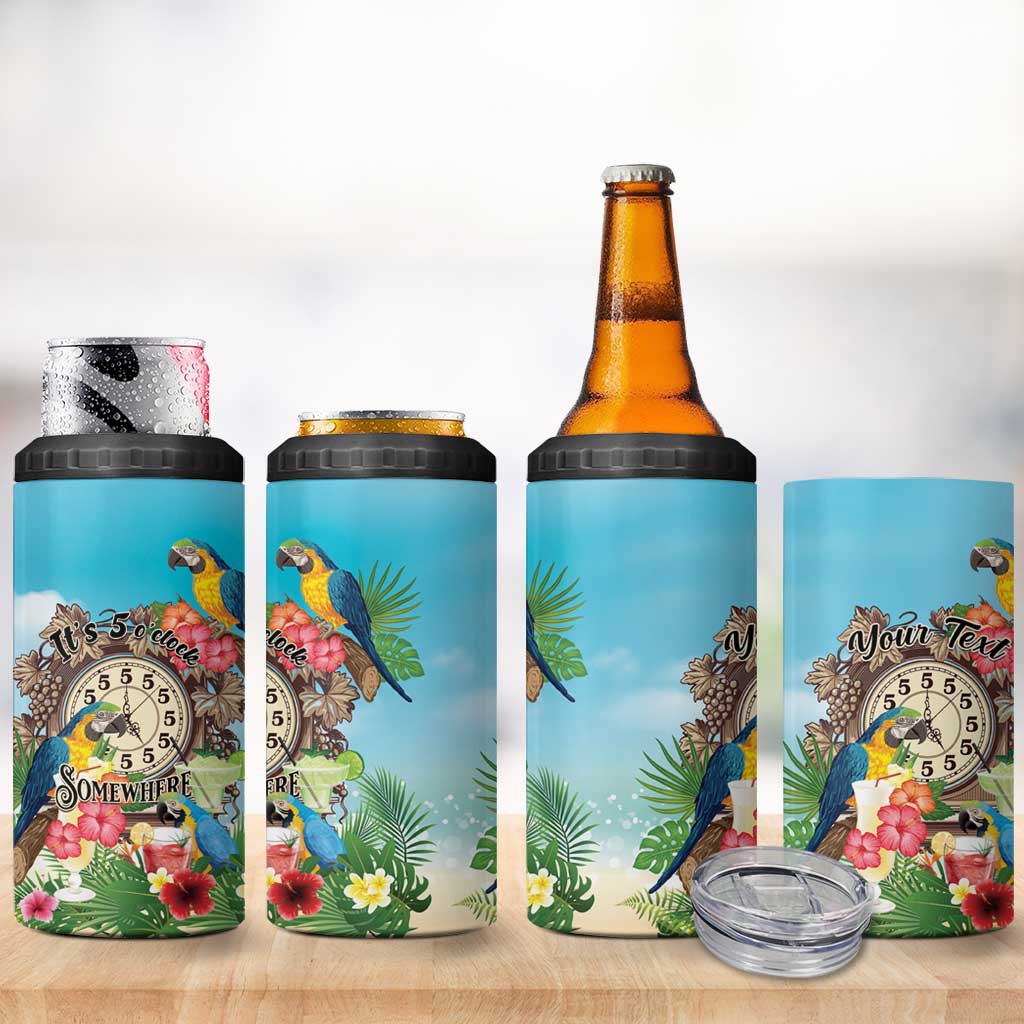 Personalized It's 5 o'clock Somewhere 4 in 1 Can Cooler Tumbler Hawaiian Tropical Parrots - Polynesian Pride