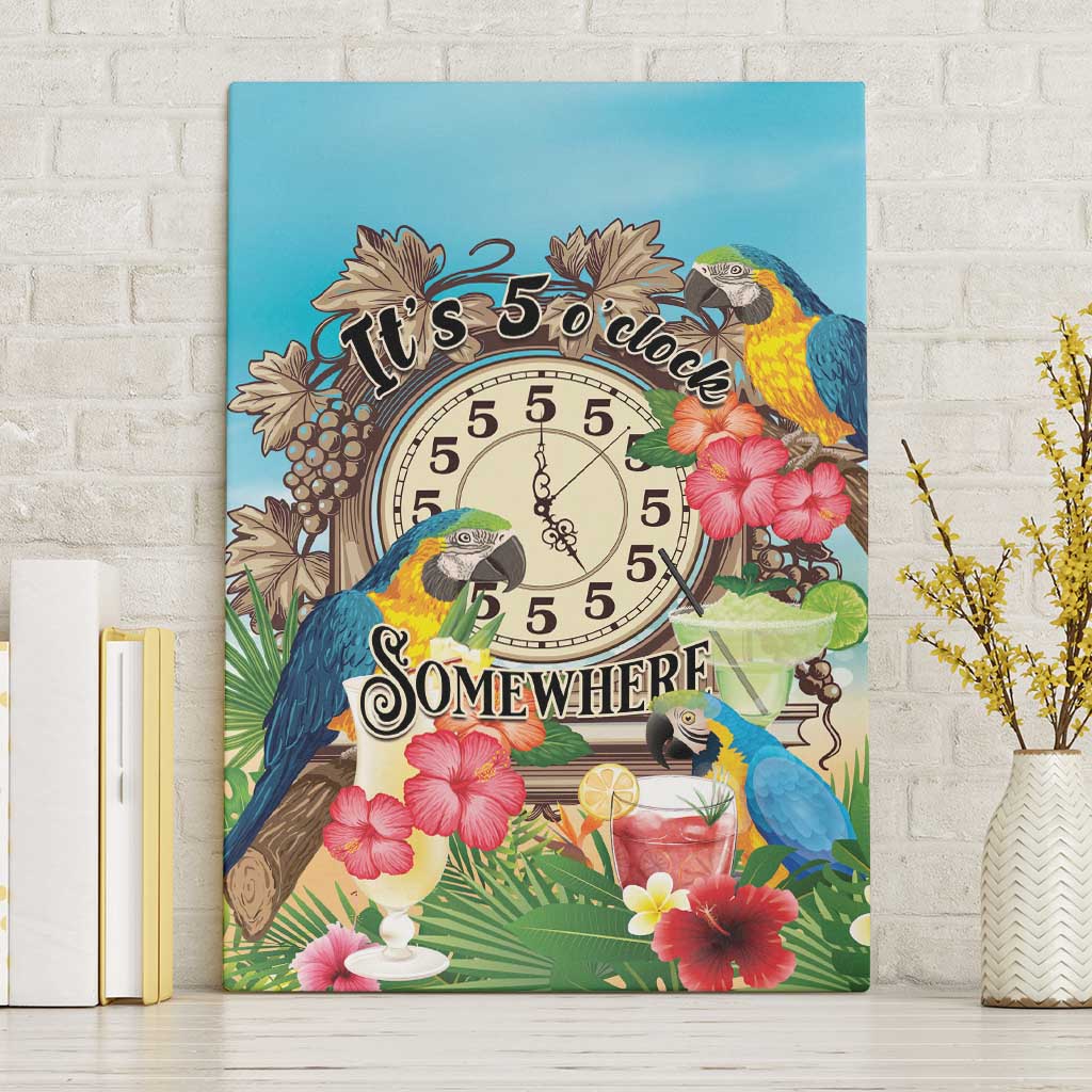 It's 5 o'clock Somewhere Canvas Wall Art Hawaiian Tropical Parrots - Polynesian Pride