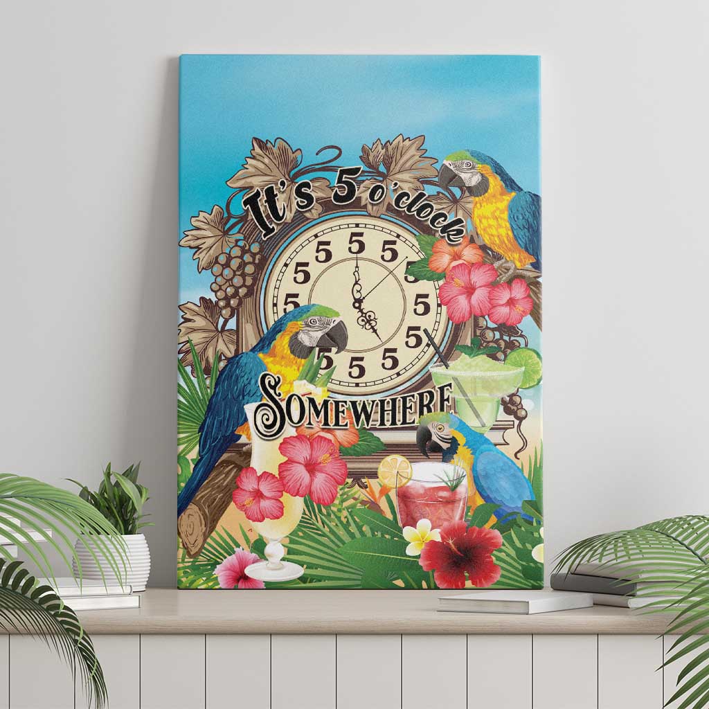 It's 5 o'clock Somewhere Canvas Wall Art Hawaiian Tropical Parrots - Polynesian Pride