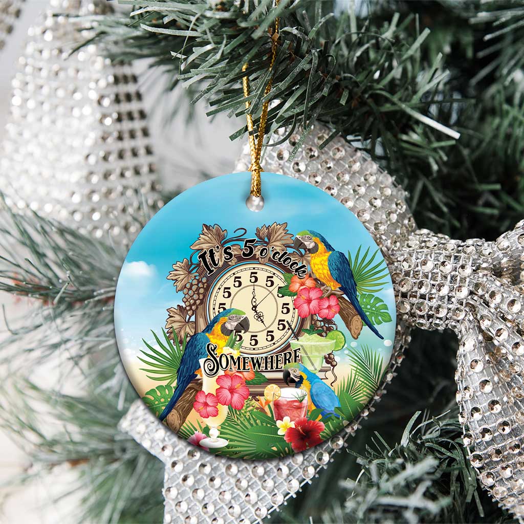 It's 5 o'clock Somewhere Ceramic Ornament Hawaiian Tropical Parrots - Polynesian Pride