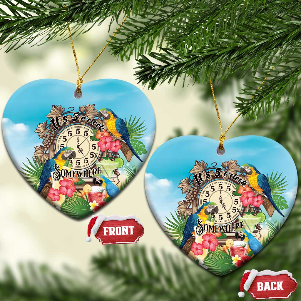 It's 5 o'clock Somewhere Ceramic Ornament Hawaiian Tropical Parrots - Polynesian Pride