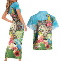 Personalized It's 5 o'clock Somewhere Couples Matching Short Sleeve Bodycon Dress and Hawaiian Shirt Hawaiian Tropical Parrots - Polynesian Pride