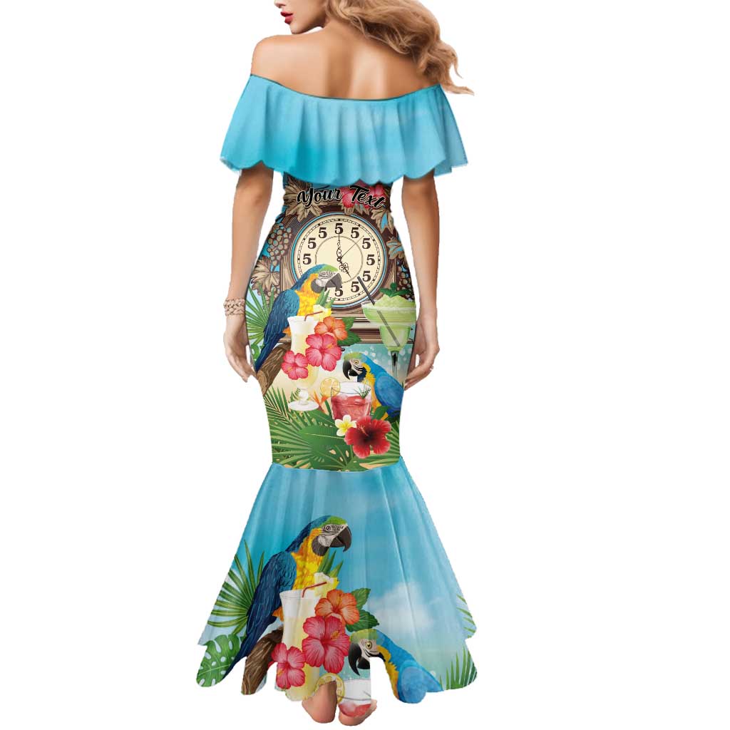 Personalized It's 5 o'clock Somewhere Family Matching Mermaid Dress and Hawaiian Shirt Hawaiian Tropical Parrots - Polynesian Pride