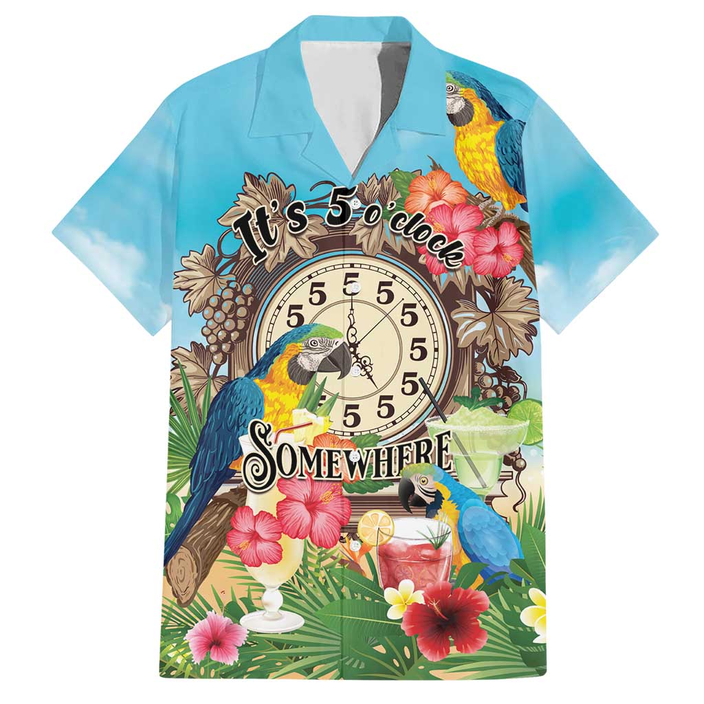 Personalized It's 5 o'clock Somewhere Family Matching Short Sleeve Bodycon Dress and Hawaiian Shirt Hawaiian Tropical Parrots - Polynesian Pride