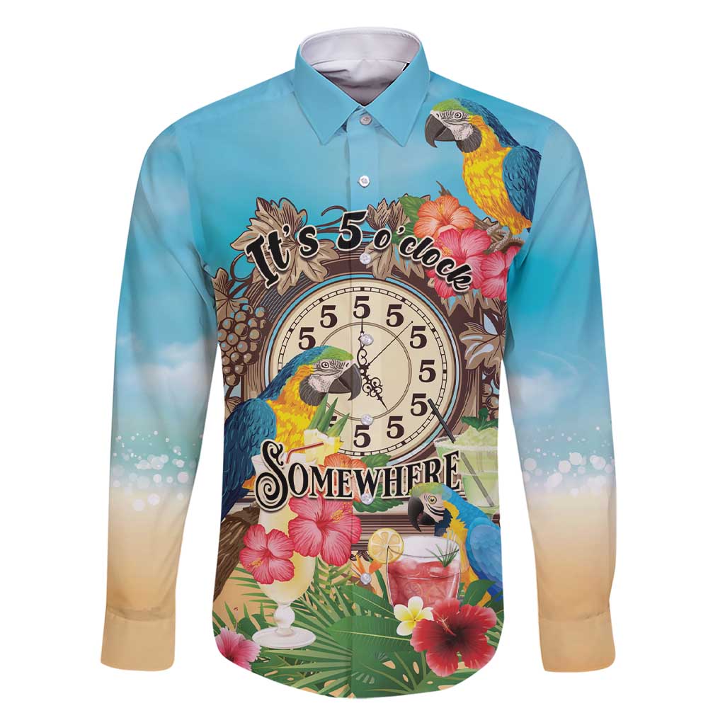 Personalized It's 5 o'clock Somewhere Family Matching Short Sleeve Bodycon Dress and Hawaiian Shirt Hawaiian Tropical Parrots - Polynesian Pride