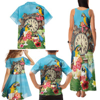 Personalized It's 5 o'clock Somewhere Family Matching Tank Maxi Dress and Hawaiian Shirt Hawaiian Tropical Parrots - Polynesian Pride