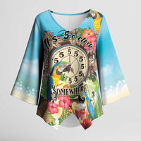 Personalized It's 5 o'clock Somewhere Kimono Sleeve Blouse Hawaiian Tropical Parrots - Polynesian Pride