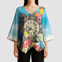 Personalized It's 5 o'clock Somewhere Kimono Sleeve Blouse Hawaiian Tropical Parrots - Polynesian Pride