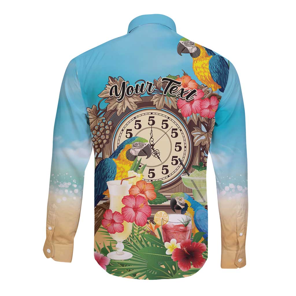 Personalized It's 5 o'clock Somewhere Long Sleeve Button Shirt Hawaiian Tropical Parrots - Polynesian Pride