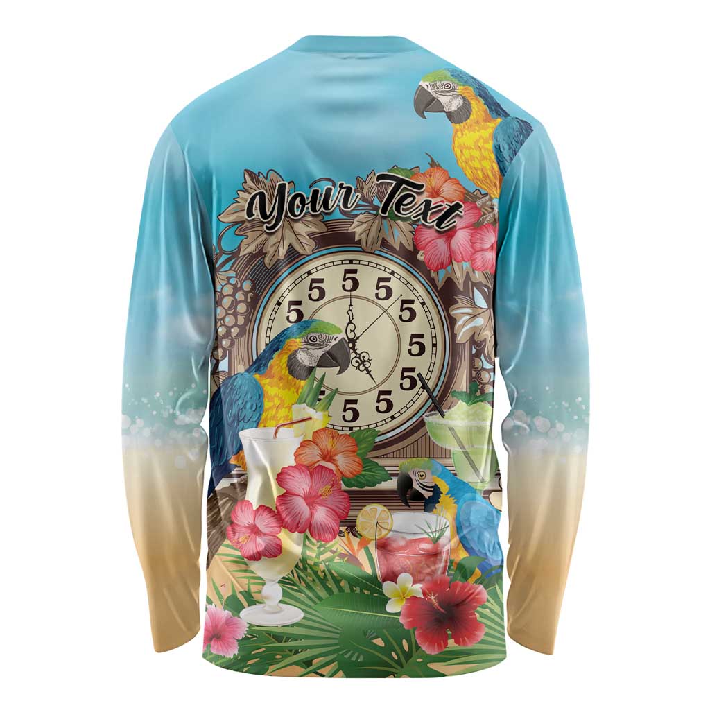 Personalized It's 5 o'clock Somewhere Long Sleeve Shirt Hawaiian Tropical Parrots - Polynesian Pride