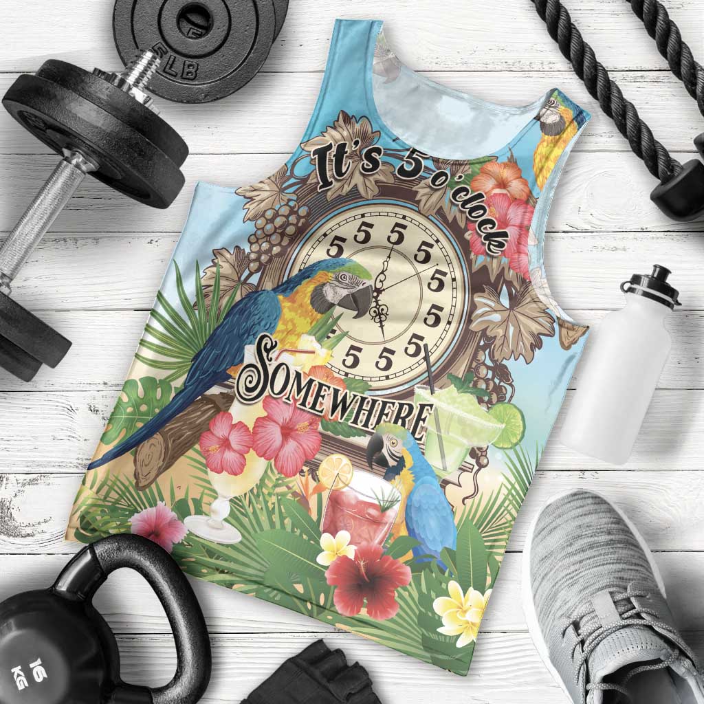 Personalized It's 5 o'clock Somewhere Men Tank Top Hawaiian Tropical Parrots - Polynesian Pride
